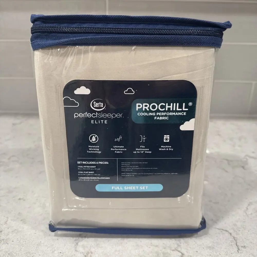 6 Pc FULL Serta Perfect Sleeper Elite Prochill Cooling Fabric Sheet Set TAN